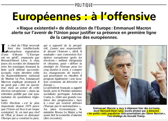 BHL au secours de Macron relayé dans le JHM