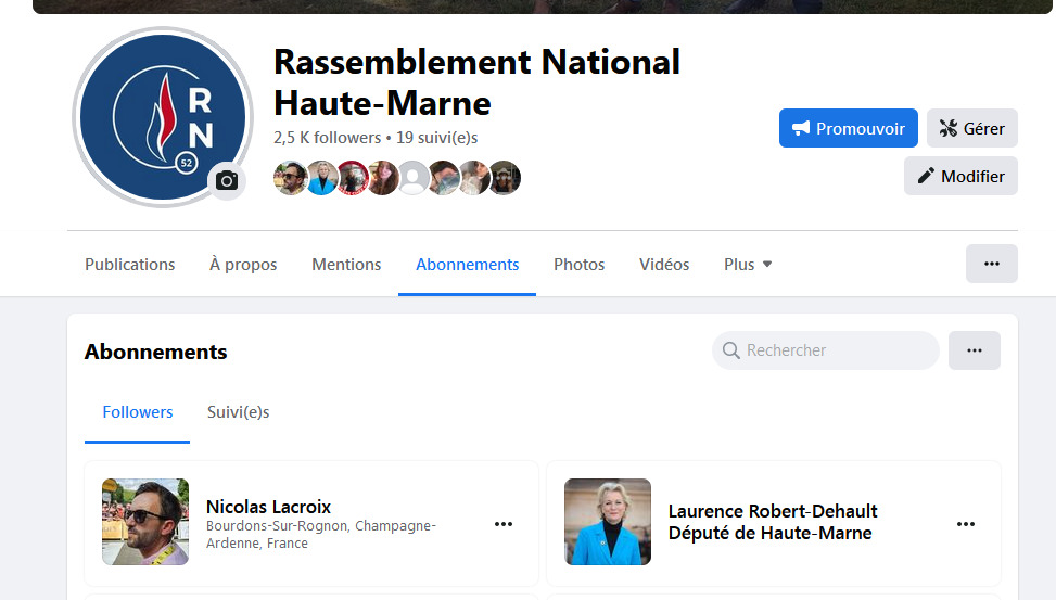 Nicolas Lacroix sabonne au Facebook Rassemblement National